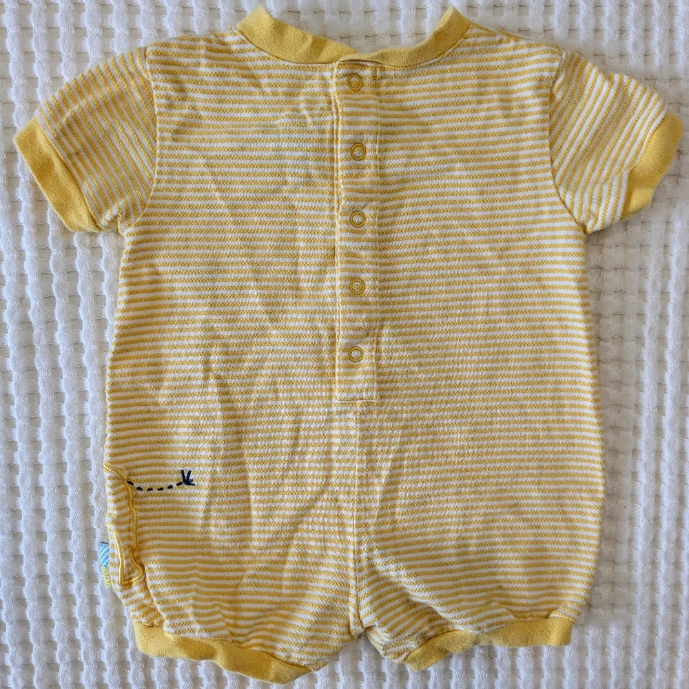 Vintage Gymboree Yellow Striped Baby Romper with Giraffe Embroidery 90s Size NB